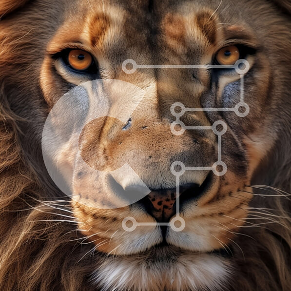 Intra Συλλεκτικό Ξύλινο Παζλ Plywood  4mm - Εντυπωσιακή κοντινή πλάνο του προσώπου του λιονταριού με κίτρινα μάτια και γούνινη χαίτη Σε Ξύλινο Κουτί - Διαστάσεις: 10x10 cm – 25 κομμάτια