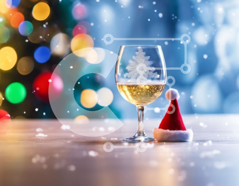 Intra Συλλεκτικό Ξύλινο Παζλ Plywood  4mm - Ποτήρι λευκό κρασί και χριστουγεννιάτικο δέντρο με καπέλο Άγιου Βασίλη Σε Ξύλινο Κουτί - Διαστάσεις: 10x10 cm – 25 κομμάτια