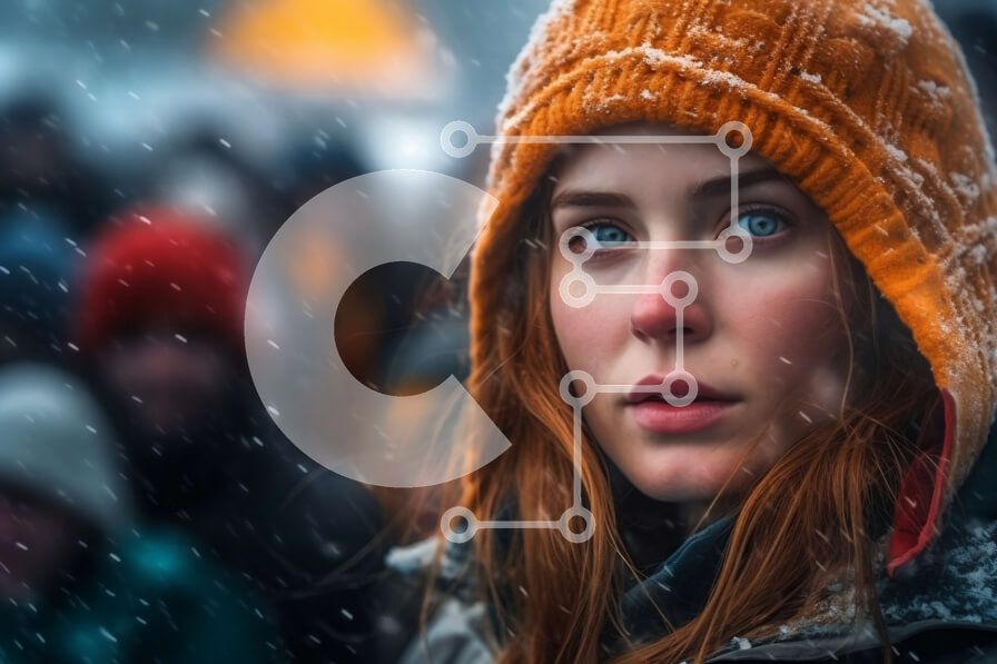 Intra Συλλεκτικό Ξύλινο Παζλ Plywood  4mm - Εκπληκτικό χειμερινό πορτρέτο μιας γυναίκας με κόκκινα μαλλιά και μπλε μάτια Σε Ξύλινο Κουτί - Διαστάσεις Puzzle: 10x10 cm – 25 κομμάτια