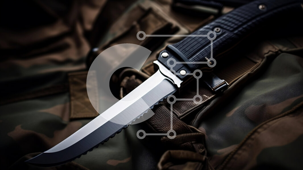 Intra Συλλεκτικό Ξύλινο Παζλ Plywood  4mm - Μαχαίρι σε καμουφλαρισμένο σακίδιο στρατού Σε Ξύλινο Κουτί - Διαστάσεις: 10x10 cm – 25 κομμάτια