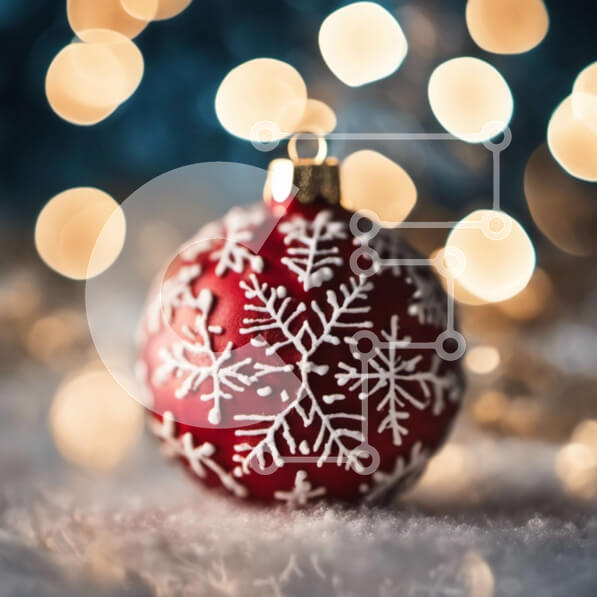 Intra Συλλεκτικό Ξύλινο Παζλ Plywood  4mm - Κόκκινη χριστουγεννιάτικη μπάλα με νιφάδες χιονιού σε χιονισμένο φόντο Σε Ξύλινο Κουτί - Διαστάσεις: 10x10 cm – 25 κομμάτια