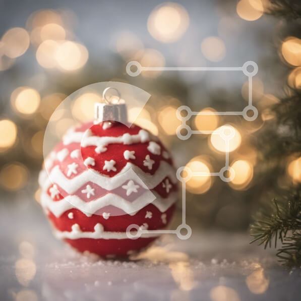 Intra Συλλεκτικό Ξύλινο Παζλ Plywood  4mm - Κόκκινο και άσπρο στολίδι σε χιονισμένο φόντο Σε Ξύλινο Κουτί - Διαστάσεις: 10x10 cm – 25 κομμάτια