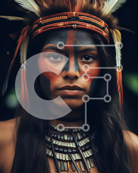 Intra Συλλεκτικό Ξύλινο Παζλ Plywood  4mm - Σοβαρή ιθαγενής με παραδοσιακή ενδυμασία και μακιγιάζ Σε Ξύλινο Κουτί - Διαστάσεις Puzzle: 10x10 cm – 25 κομμάτια