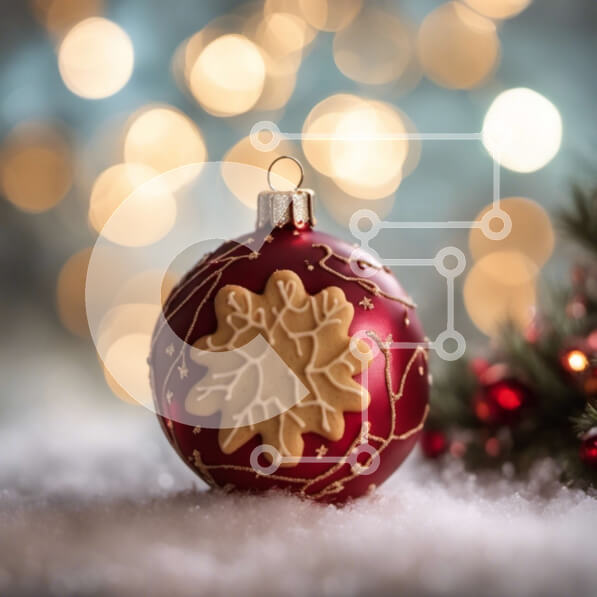 Intra Συλλεκτικό Ξύλινο Παζλ Plywood  4mm - Κόκκινη χριστουγεννιάτικη μπάλα με χρυσά και ασημένια στολίδια στο χιόνι Σε Ξύλινο Κουτί - Διαστάσεις: 10x10 cm – 25 κομμάτια