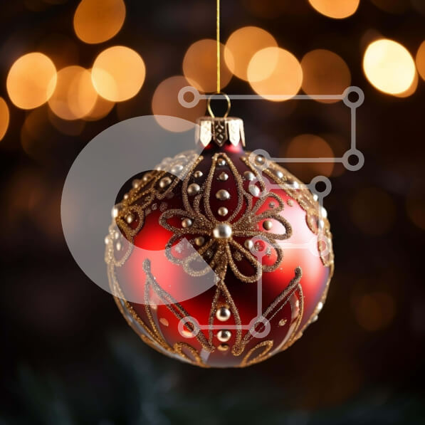 Intra Συλλεκτικό Ξύλινο Παζλ Plywood  4mm - Κόκκινη Χριστουγεννιάτικη Μπάλα με χρυσά φώτα Bokeh Σε Ξύλινο Κουτί - Διαστάσεις: 10x10 cm – 25 κομμάτια