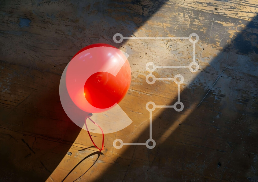 Intra Συλλεκτικό Ξύλινο Παζλ Plywood  4mm - Κόκκινο μπαλόνι στο έδαφος με συνδεδεμένο κορδόνι Σε Ξύλινο Κουτί - Διαστάσεις: 10x10 cm – 25 κομμάτια