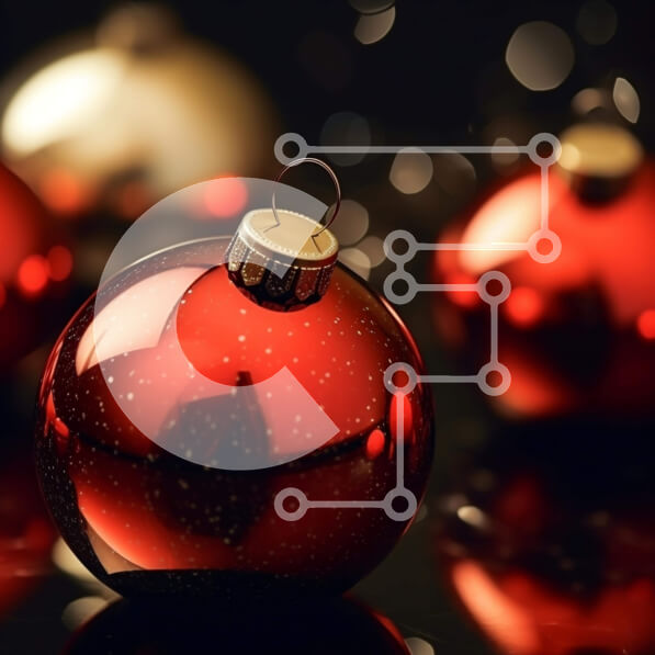 Intra Συλλεκτικό Ξύλινο Παζλ Plywood  4mm - Κόκκινα και χρυσά στολίδια σε μαύρη επιφάνεια Σε Ξύλινο Κουτί - Διαστάσεις Puzzle: 10x10 cm – 25 κομμάτια