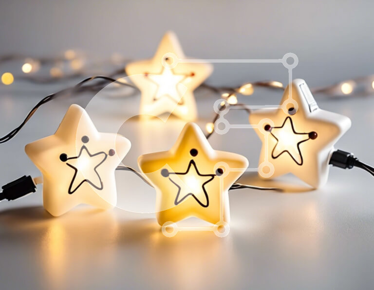 Intra Συλλεκτικό Ξύλινο Παζλ Plywood  4mm - Ομάδα λευκών φώτων σε σχήμα αστεριού Σε Ξύλινο Κουτί - Διαστάσεις Puzzle: 10x10 cm – 25 κομμάτια