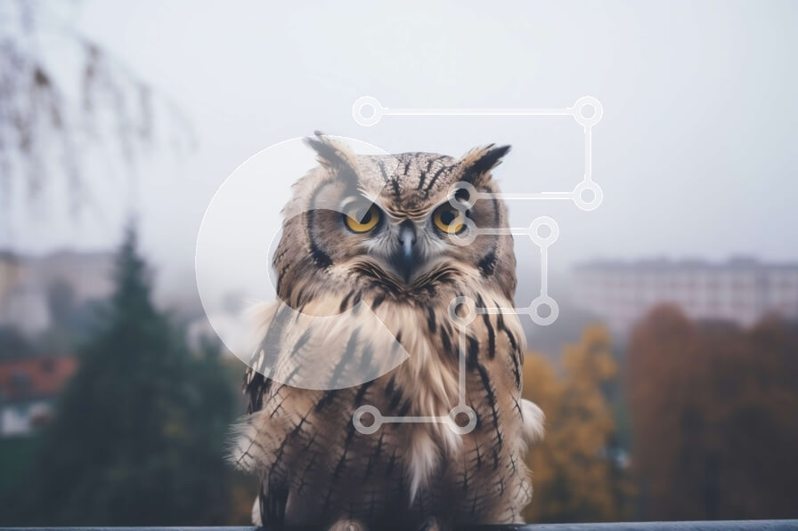 Σετ των 2 Intra Συλλεκτικό Ξύλινο Παζλ Plywood  4mm - Κουκουβάγια σκαρφαλωμένη σε ένα κιγκλίδωμα με ορθάνοιχτα μάτια Σε Ξύλινο Κουτί - Διαστάσεις: 10x10 cm – 25 κομμάτια