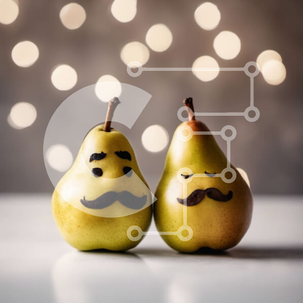 Σετ των 2 Intra Συλλεκτικό Ξύλινο Παζλ Plywood  4mm - Δύο χαμογελαστά αχλάδια με μουστάκια σε λευκό φόντο Σε Ξύλινο Κουτί - Διαστάσεις: 10x10 cm – 25 κομμάτια