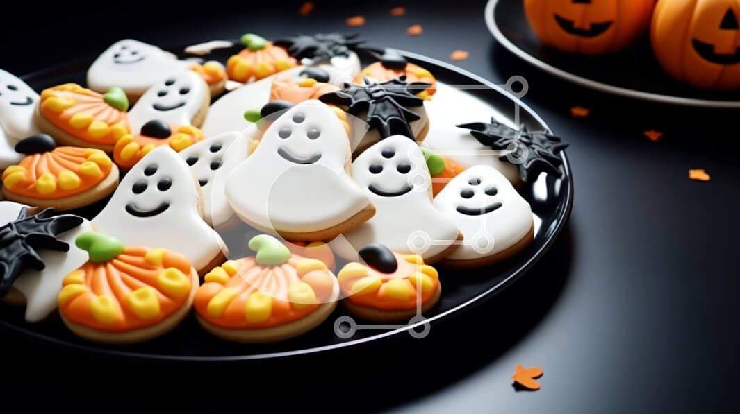 Σετ των 2 Intra Συλλεκτικό Ξύλινο Παζλ Plywood  4mm - Μπισκότα με θέμα το Halloween σε ένα πορτοκαλί τραπεζομάντιλο Σε Ξύλινο Κουτί - Διαστάσεις: 10x10 cm – 25 κομμάτια