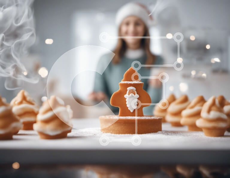 Σετ των 2 Intra Συλλεκτικό Ξύλινο Παζλ Plywood  4mm - Χριστουγεννιάτικα μπισκότα μελόψωμο με Άγιο Βασίλη και τάρανδο Σε Ξύλινο Κουτί - Διαστάσεις: 10x10 cm – 25 κομμάτια