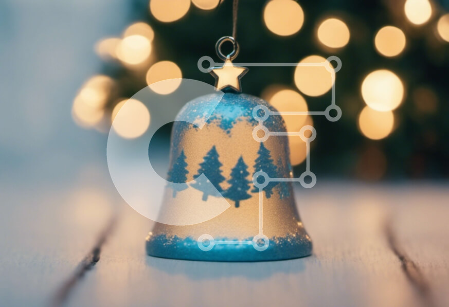 Intra Συλλεκτικό Ξύλινο Παζλ Plywood  4mm - Μπλε καμπάνα με πεύκα για γιορτή Σε Ξύλινο Κουτί - Διαστάσεις: 10x10 cm – 25 κομμάτια