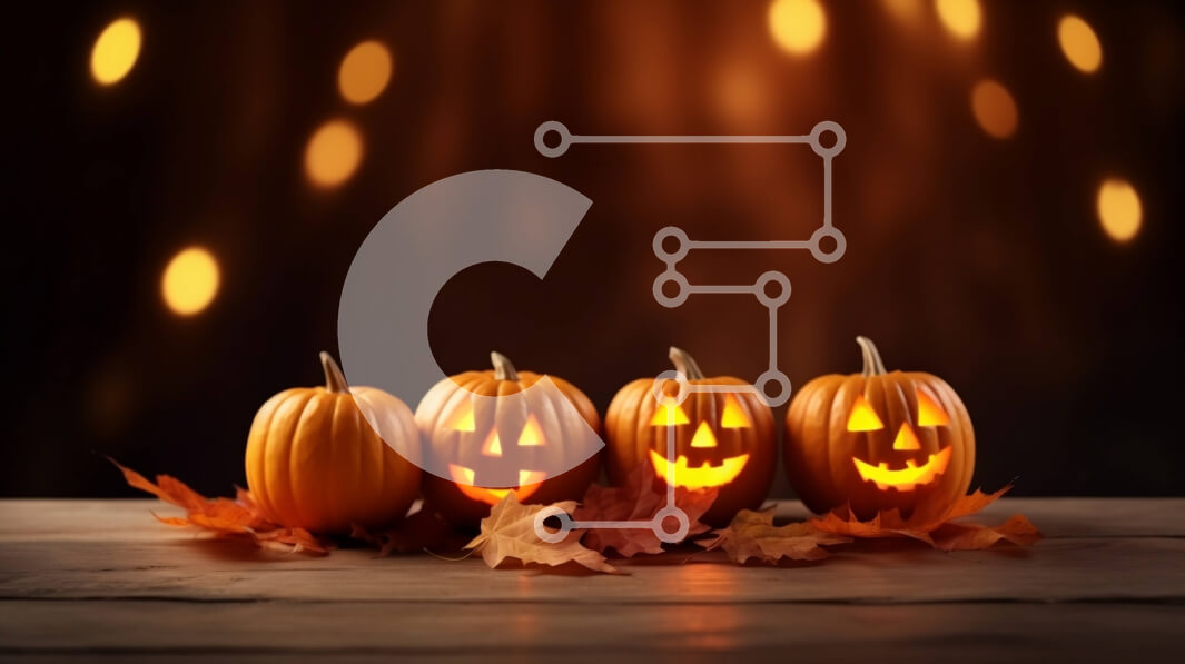 Intra Συλλεκτικό Ξύλινο Παζλ Plywood  4mm - Σκαλισμένες κολοκύθες σε ξύλινο τραπέζι με φόντο τα φθινοπωρινά φύλλα Σε Ξύλινο Κουτί - Διαστάσεις Puzzle: 10x10 cm – 25 κομμάτια