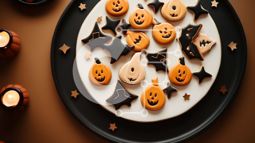 Intra Συλλεκτικό Ξύλινο Παζλ Plywood  4mm - Μπισκότα αποκριών σε μαύρο πιάτο με κεριά Σε Ξύλινο Κουτί - Διαστάσεις Puzzle: 10x10 cm – 25 κομμάτια