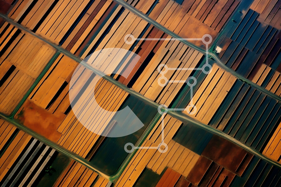 Intra Συλλεκτικό Ξύλινο Παζλ Plywood  4mm - Εκπληκτική εναέρια άποψη του χωραφιού καλλιεργειών με τα γύρω δέντρα και το σώμα του νερού Σε Ξύλινο Κουτί - Διαστάσεις: 10x10 cm – 25 κομμάτια