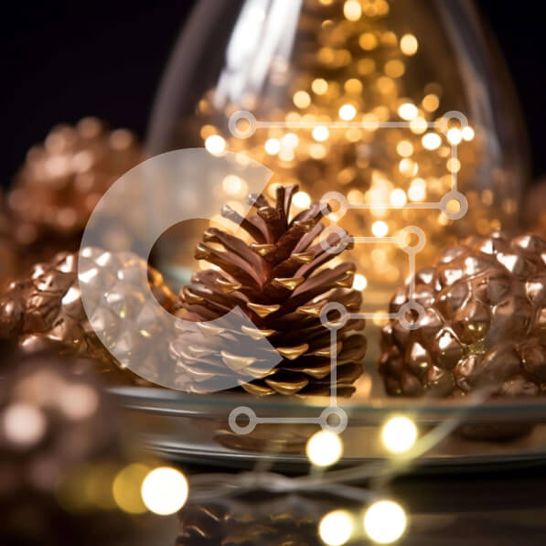 Intra Συλλεκτικό Ξύλινο Παζλ Plywood  4mm - Χρυσά κουκουνάρια σε γυάλινο πιάτο με φώτα Σε Ξύλινο Κουτί - Διαστάσεις: 10x10 cm – 25 κομμάτια