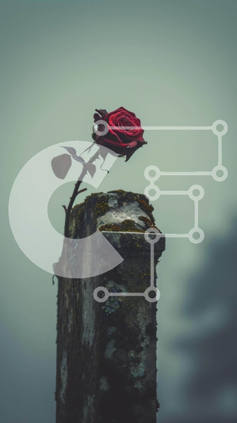 Σετ των 2 Intra Συλλεκτικό Ξύλινο Παζλ Plywood  4mm - Μονό κόκκινο τριαντάφυλλο σε παλιό πέτρινο τοίχο Σε Ξύλινο Κουτί - Διαστάσεις: 10x10 cm – 25 κομμάτια