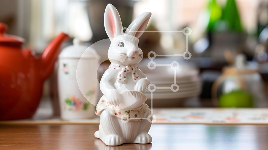 Intra Συλλεκτικό Ξύλινο Παζλ Plywood  4mm - Ειδώλιο λαγουδάκι του Πάσχα και τσαγιέρες στο τραπέζι Σε Ξύλινο Κουτί - Διαστάσεις: 10x10 cm – 25 κομμάτια