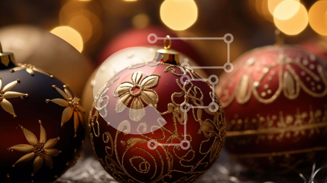 Intra Συλλεκτικό Ξύλινο Παζλ Plywood  4mm - Κόκκινα, χρυσά και ασημένια στολίδια για εορταστική διακόσμηση Σε Ξύλινο Κουτί - Διαστάσεις: 10x10 cm – 25 κομμάτια