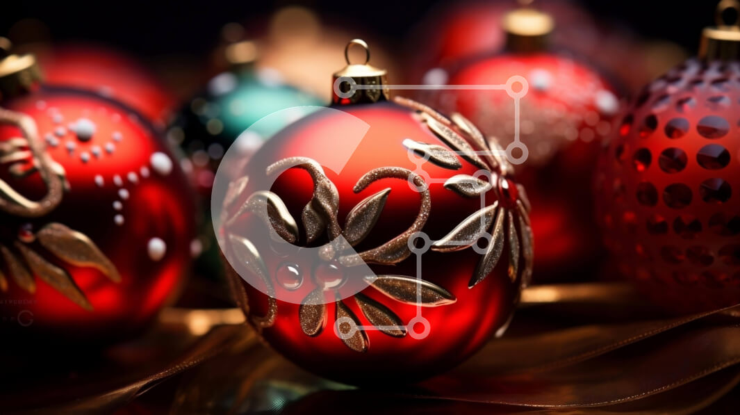 Intra Συλλεκτικό Ξύλινο Παζλ Plywood  4mm - Ομάδα χριστουγεννιάτικων διακοσμήσεων κόκκινου, χρυσού και πράσινου Σε Ξύλινο Κουτί - Διαστάσεις: 10x10 cm – 25 κομμάτια