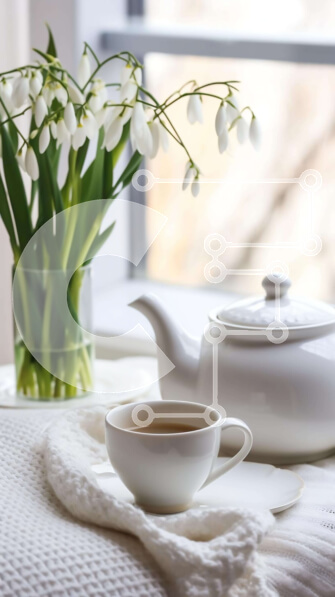 Σετ των 2 Intra Συλλεκτικό Ξύλινο Παζλ Plywood  4mm - Λευκή τσαγιέρα, φλιτζάνι και βάζο με χιονοσταλίδες Σε Ξύλινο Κουτί - Διαστάσεις: 10x10 cm – 25 κομμάτια