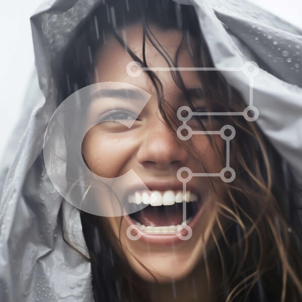 Intra Συλλεκτικό Ξύλινο Παζλ Plywood  4mm - Χαρούμενη νεαρή γυναίκα που γελά στη βροχή Σε Ξύλινο Κουτί - Διαστάσεις Puzzle: 10x10 cm – 25 κομμάτια