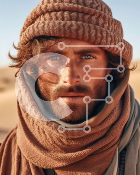 Σετ των 2 Intra Συλλεκτικό Ξύλινο Παζλ Plywood  4mm - Σοβαρός άνδρας με καφέ ρόμπα που στέκεται στην έρημο Σε Ξύλινο Κουτί - Διαστάσεις: 10x10 cm – 25 κομμάτια