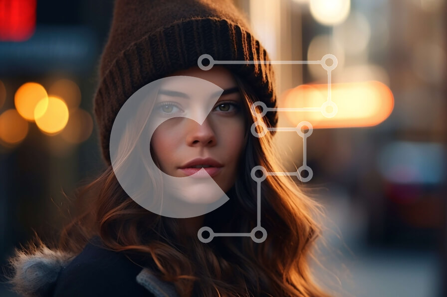 Intra Συλλεκτικό Ξύλινο Παζλ Plywood  4mm - Κομψή νεαρή γυναίκα που κοιτάζει την απόσταση στην οδό της πόλης στο σούρουπο Σε Ξύλινο Κουτί - Διαστάσεις Puzzle: 10x10 cm – 25 κομμάτια