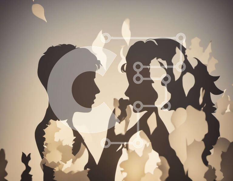 Intra Συλλεκτικό Ξύλινο Παζλ Plywood  4mm - Σιλουέτες αγοριού και κοριτσιού που περιβάλλονται από φύλλα Σε Ξύλινο Κουτί - Διαστάσεις Puzzle: 10x10 cm – 25 κομμάτια