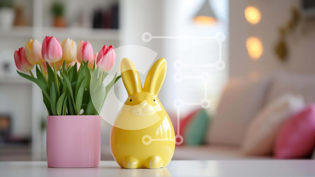 Intra Συλλεκτικό Ξύλινο Παζλ Plywood  4mm - Κίτρινο ειδώλιο λαγουδάκι και τουλίπες για τον εορτασμό του Πάσχα Σε Ξύλινο Κουτί - Διαστάσεις Puzzle: 10x10 cm – 25 κομμάτια