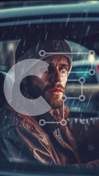 Intra Συλλεκτικό Ξύλινο Παζλ Plywood  4mm - Άνδρας που οδηγεί αυτοκίνητο στη βροχή | Φωτογραφία Αρχείου Σε Ξύλινο Κουτί - Διαστάσεις Puzzle: 10x10 cm – 25 κομμάτια