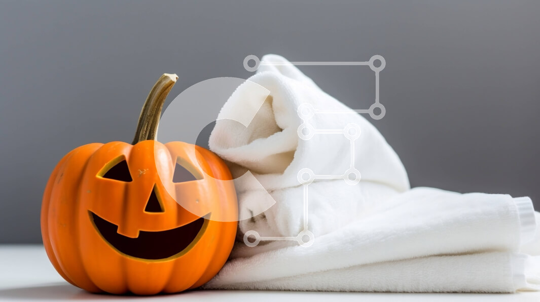 Intra Συλλεκτικό Ξύλινο Παζλ Plywood  4mm - Κολοκύθα αποκριών σε μια στοίβα από λευκές πετσέτες Σε Ξύλινο Κουτί - Διαστάσεις Puzzle: 10x10 cm – 25 κομμάτια