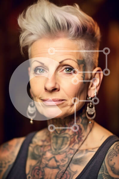 Intra Συλλεκτικό Ξύλινο Παζλ Plywood  4mm - Σοβαρό πορτρέτο μιας μεσήλικης γυναίκας με τατουάζ Σε Ξύλινο Κουτί - Διαστάσεις Puzzle: 10x10 cm – 25 κομμάτια