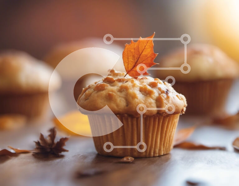 Σετ των 2 Intra Συλλεκτικό Ξύλινο Παζλ Plywood  4mm - Μάφιν με φθινοπωρινό θέμα με φύλλα και ξηρούς καρπούς Σε Ξύλινο Κουτί - Διαστάσεις: 10x10 cm – 25 κομμάτια