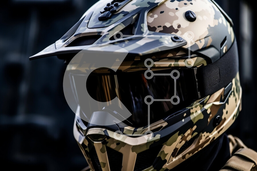 Intra Συλλεκτικό Ξύλινο Παζλ Plywood  4mm - Καμουφλαρισμένο κράνος και γυαλιά για στρατιωτικούς και επιβολής του νόμου Σε Ξύλινο Κουτί - Διαστάσεις Puzzle: 10x10 cm – 25 κομμάτια