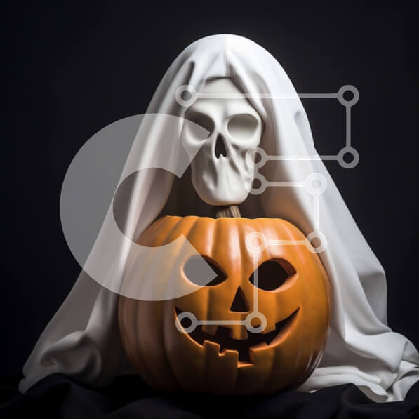 Intra Συλλεκτικό Ξύλινο Παζλ Plywood  4mm - Διακόσμηση κρανίου και κολοκύθας αποκριών Σε Ξύλινο Κουτί - Διαστάσεις Puzzle: 10x10 cm – 25 κομμάτια