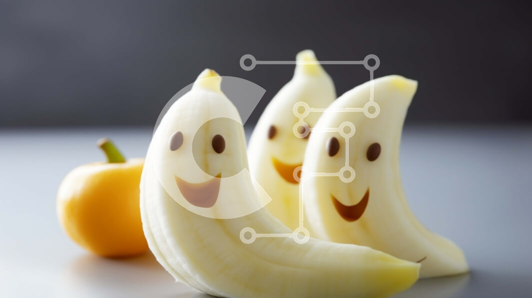 Σετ των 2 Intra Συλλεκτικό Ξύλινο Παζλ Plywood  4mm - Σκαλισμένες μπανάνες και κολοκύθες με φρούτα σε γκρίζα επιφάνεια Σε Ξύλινο Κουτί - Διαστάσεις: 10x10 cm – 25 κομμάτια