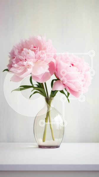 Σετ των 2 Intra Συλλεκτικό Ξύλινο Παζλ Plywood  4mm - Φρέσκες ροζ παιώνιες σε γυάλινο βάζο στο τραπέζι Σε Ξύλινο Κουτί - Διαστάσεις: 10x10 cm – 25 κομμάτια