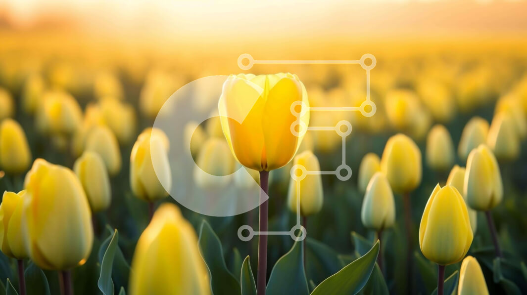 Intra Συλλεκτικό Ξύλινο Παζλ Plywood  4mm - Ζωντανό πεδίο με κίτρινες τουλίπες Σε Ξύλινο Κουτί - Διαστάσεις: 10x10 cm – 25 κομμάτια