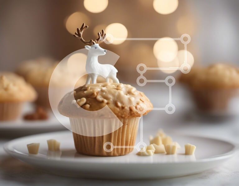 Σετ των 2 Intra Συλλεκτικό Ξύλινο Παζλ Plywood  4mm - Cupcake με διακοσμητικό ειδώλιο ελαφιού Σε Ξύλινο Κουτί - Διαστάσεις: 10x10 cm – 25 κομμάτια