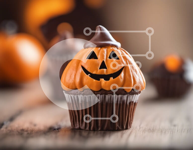 Intra Συλλεκτικό Ξύλινο Παζλ Plywood  4mm - Σοκολατένια Cupcakes αποκριών με προσωπάκια κολοκύθας Σε Ξύλινο Κουτί - Διαστάσεις Puzzle: 10x10 cm – 25 κομμάτια