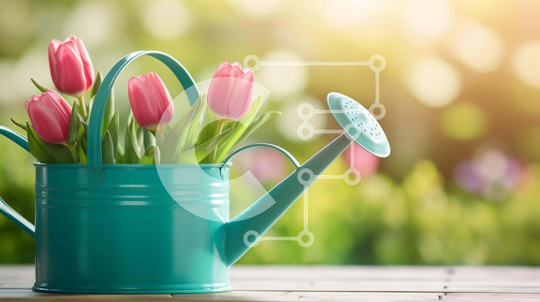 Intra Συλλεκτικό Ξύλινο Παζλ Plywood  4mm - Ποτιστήρι με ροζ τουλίπες και πρασινάδα Σε Ξύλινο Κουτί - Διαστάσεις: 10x10 cm – 25 κομμάτια