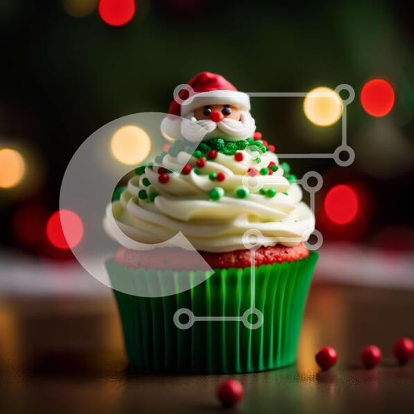 Σετ των 2 Intra Συλλεκτικό Ξύλινο Παζλ Plywood  4mm - Γιορτινό Cupcake με διακόσμηση Άγιου Βασίλη Σε Ξύλινο Κουτί - Διαστάσεις: 10x10 cm – 25 κομμάτια