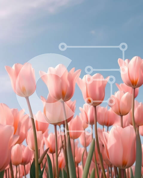 Intra Συλλεκτικό Ξύλινο Παζλ Plywood  4mm - Όμορφη εικόνα ενός χωραφιού με ροζ τουλίπες σε μια καθαρή μέρα Σε Ξύλινο Κουτί - Διαστάσεις: 10x10 cm – 25 κομμάτια