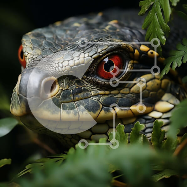 Intra Συλλεκτικό Ξύλινο Παζλ Plywood  4mm - Εκπληκτική φωτογραφία από κοντινή πλάνο της σαύρας με κίτρινα μάτια και ζωηρό πράσινο σώμα Σε Ξύλινο Κουτί - Διαστάσεις: 10x10 cm – 25 κομμάτια