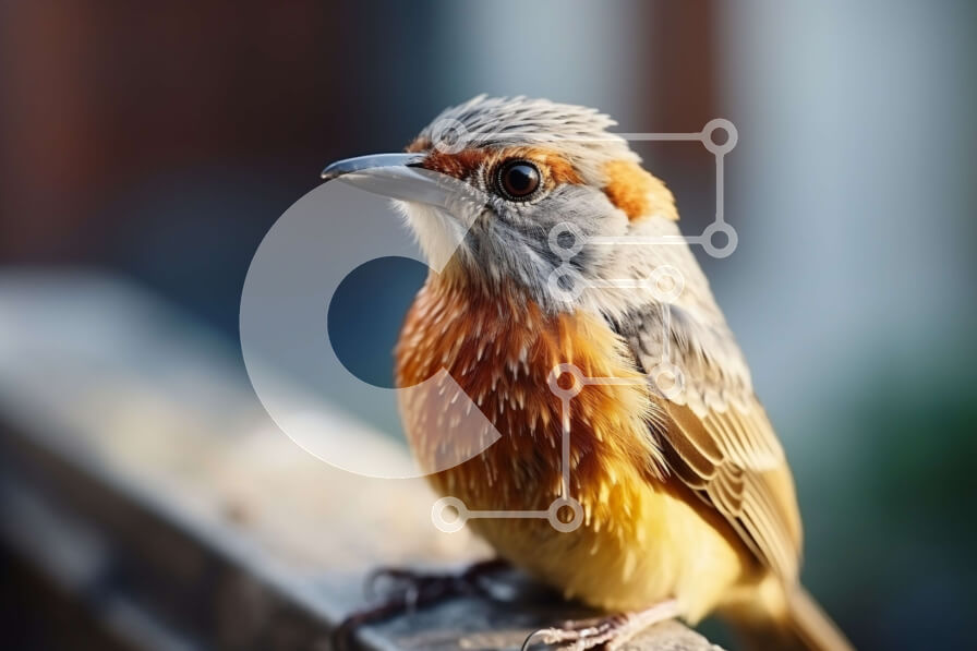 Σετ των 2 Intra Συλλεκτικό Ξύλινο Παζλ Plywood  4mm - Πολύχρωμο πουλί με λευκή κοιλιά και ράμφος σκαρφαλωμένο σε ξύλινο κιγκλίδωμα Σε Ξύλινο Κουτί - Διαστάσεις: 10x10 cm – 25 κομμάτια