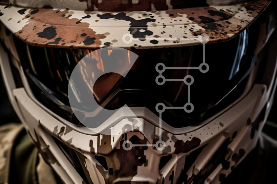 Intra Συλλεκτικό Ξύλινο Παζλ Plywood  4mm - Κοντινό πλάνο κράνους καμουφλάζ και γυαλιά Σε Ξύλινο Κουτί - Διαστάσεις Puzzle: 10x10 cm – 25 κομμάτια