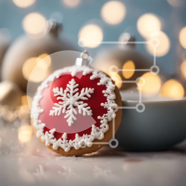 Intra Συλλεκτικό Ξύλινο Παζλ Plywood  4mm - Κόκκινο και άσπρο μπισκότο νιφάδας χιονιού σε διακοσμητικό μπολ Σε Ξύλινο Κουτί - Διαστάσεις: 10x10 cm – 25 κομμάτια