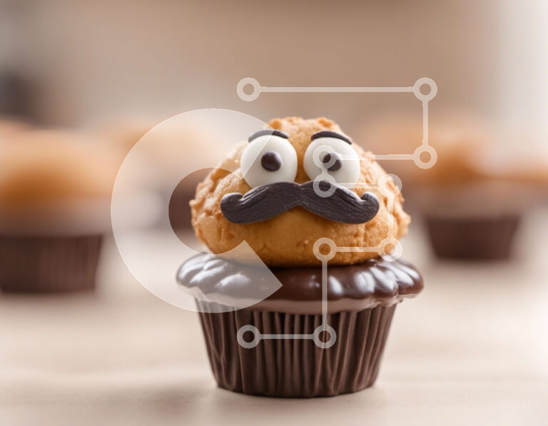 Σετ των 2 Intra Συλλεκτικό Ξύλινο Παζλ Plywood  4mm - Cupcake με κύπελλα βρώσιμο μουστάκι και φυστικοβούτυρο Σε Ξύλινο Κουτί - Διαστάσεις: 10x10 cm – 25 κομμάτια